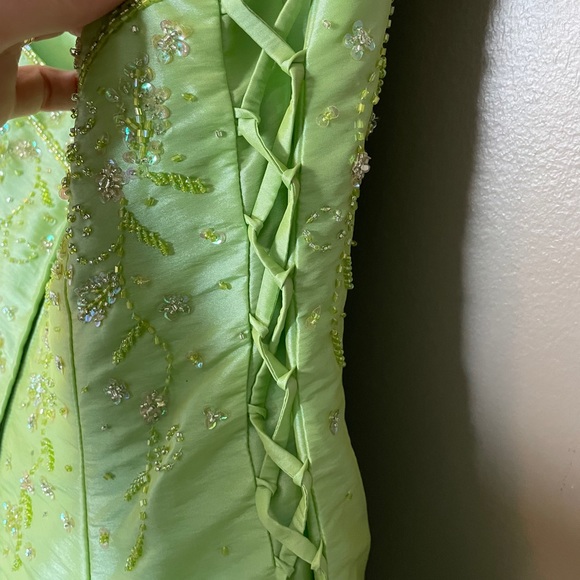Lime Green Princess Beaded Taffeta Prom Dress - Picture 9 of 10